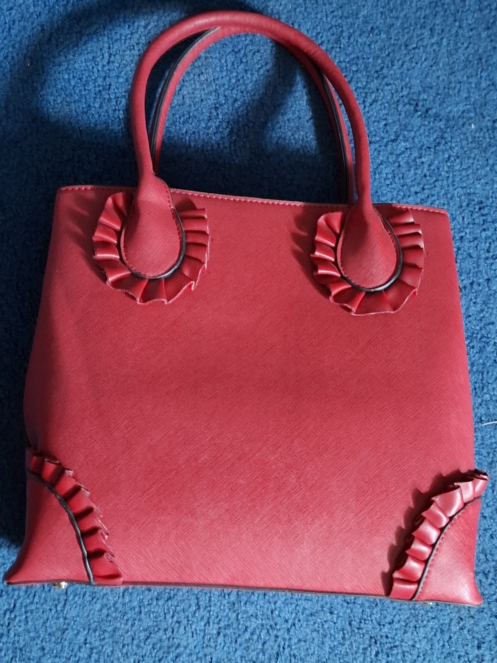 Structured Red Ruffle Tote Bag for Women